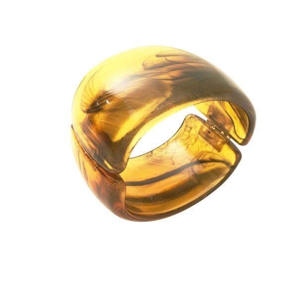 Plastic Vintage Jewelry Translucent Resin Cuff Bangle Hinged Bracelet - Picture 2 of 16